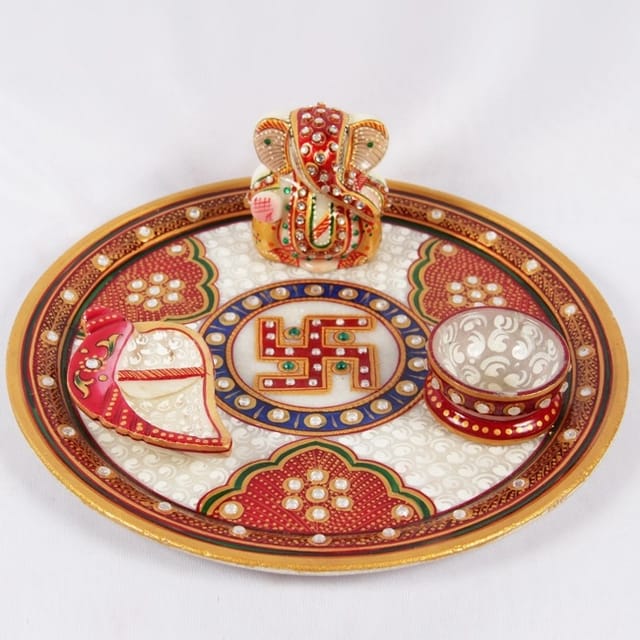 Marble plate puja thali  (9x9 Inch)