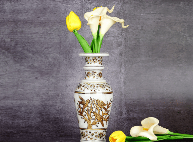 White Marble Menaakari Handcrafted Vase