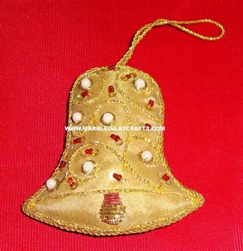 Golden Pashan Kala Zari Embroidery Christmas Hangings Bell