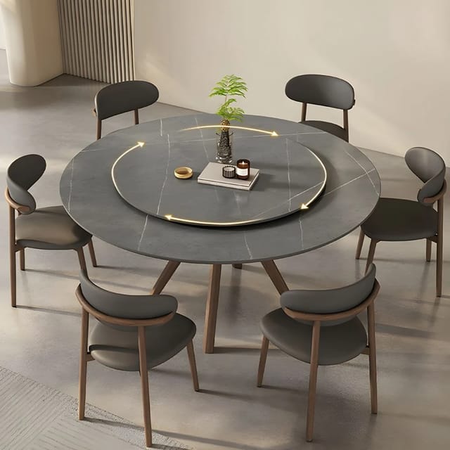 Wooden 6 Seater Round Dining Table Set