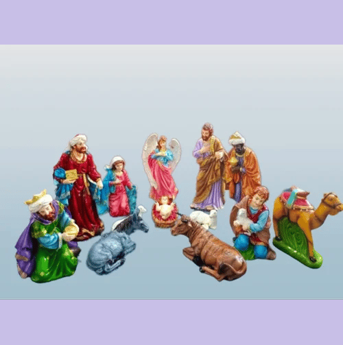 Multicolor Fiber Christmas Crib Set / Christmas Nativity Set / Kudil Set