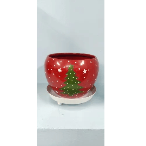 RED METAL Iron Small Pot- Christmas Tree Design, Size: Medium