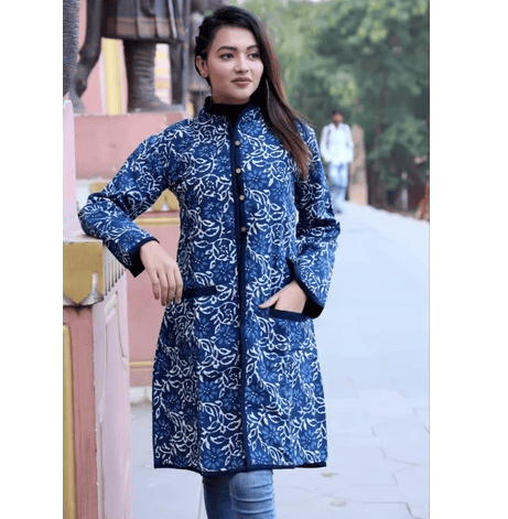 Cotton Blue Women Printed Jacket (B2b Only)