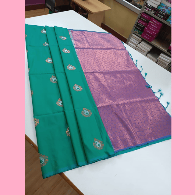 Soft silk sarees meena butta contrast rich pallu with blouse Price (B2b Only)