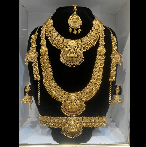 Golden Brass Matt Finish Lakshmi Bridal Jewellery Set ( B2B Only)