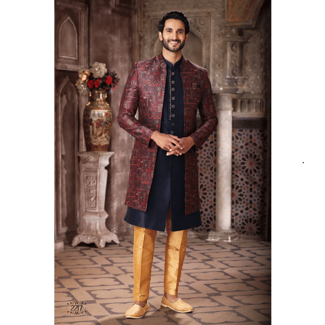 Men Maroon Wedding Sherwani, Printed, Size: 36 (B2b Only)