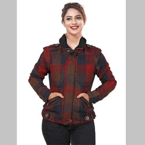 Full Sleeve Red Black Ladies Quilted Jacket