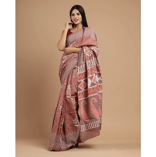 Printed Chanderi silk saree, 6.3 m (with blouse piece)