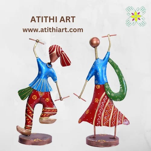 Metal Multicolor Dandiya Couple Set, For Home Decoration, Packaging Type: Box