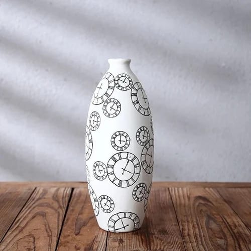 Designer White Printed Ceramic Decorative Table Vase